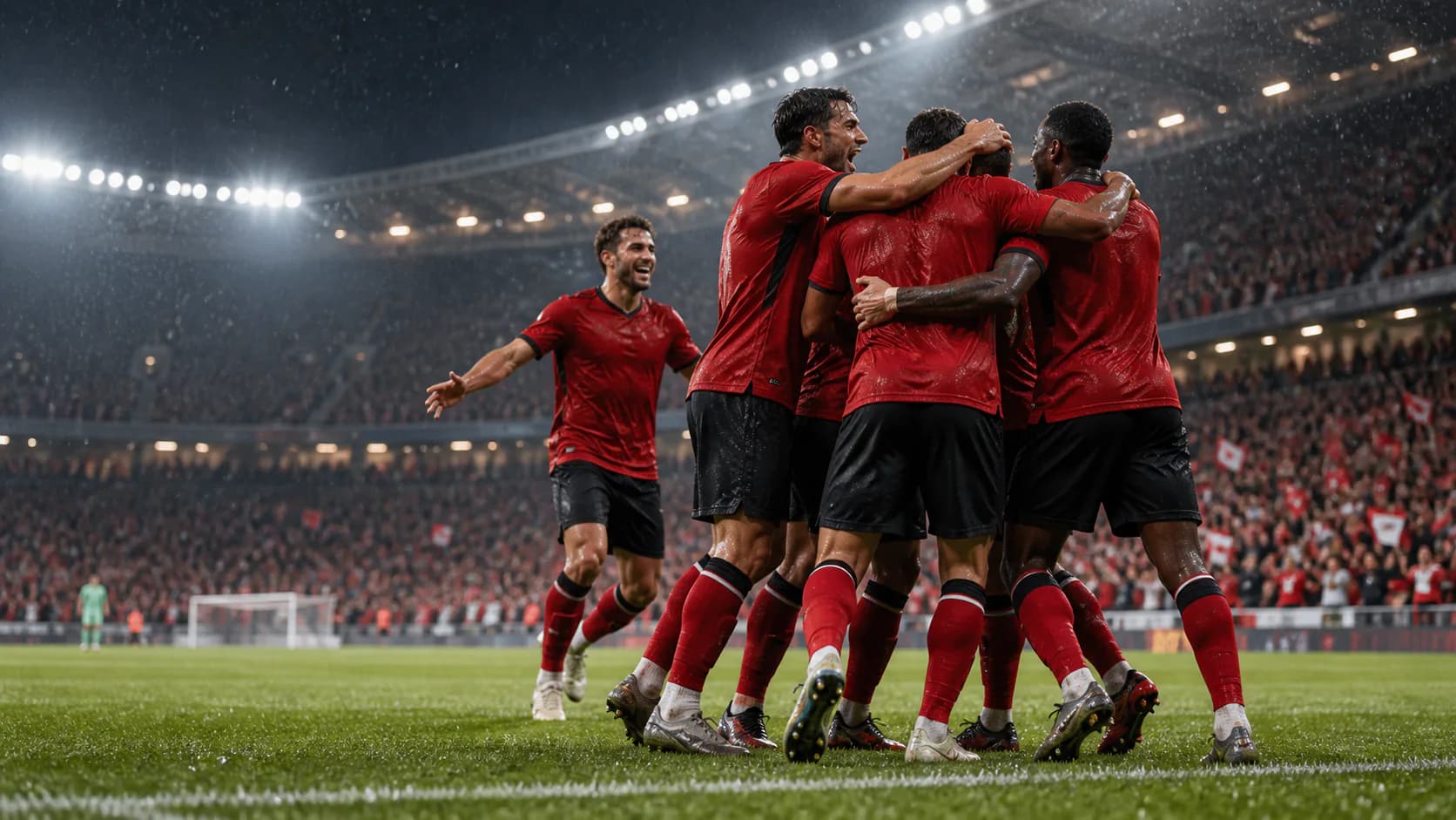 Una squadra festeggia davanti ai propri tifosi